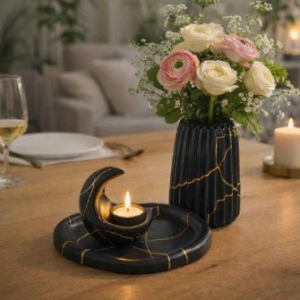 ست دکوری سنگی مدل سرامیکی ماه و طلا